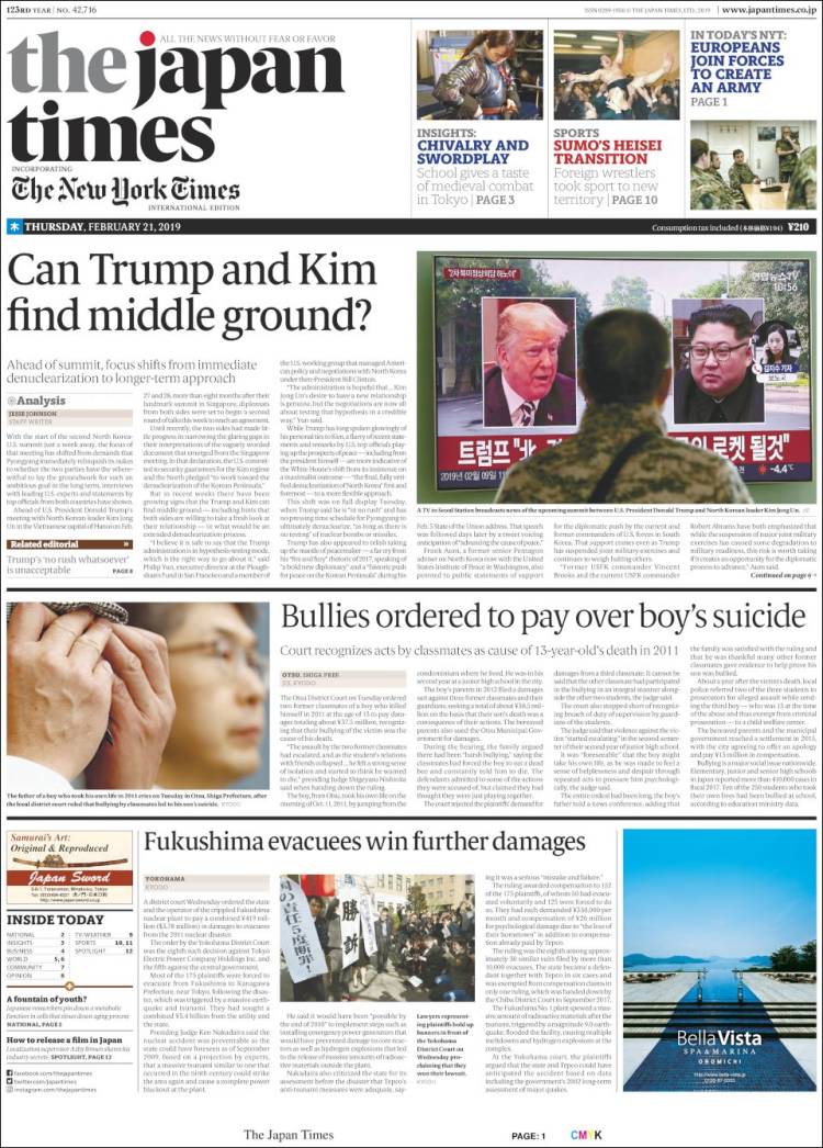 Portada de The Japan Times (Jap&oacute;n)