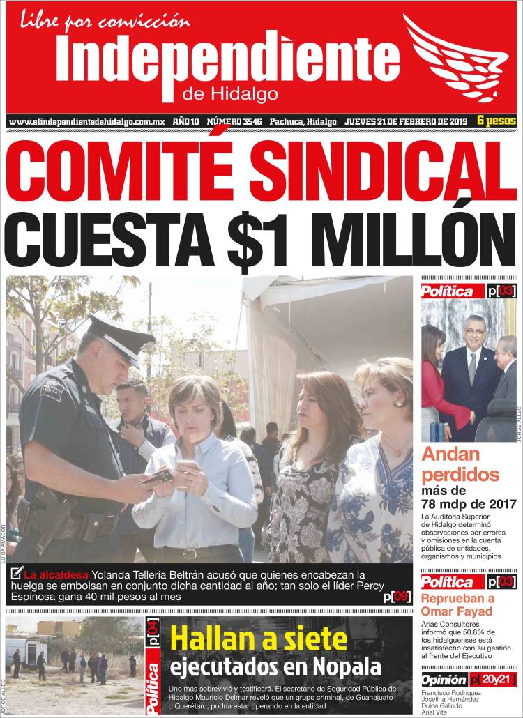 Portada de El Independiente de Hidalgo (M&eacute;xico)