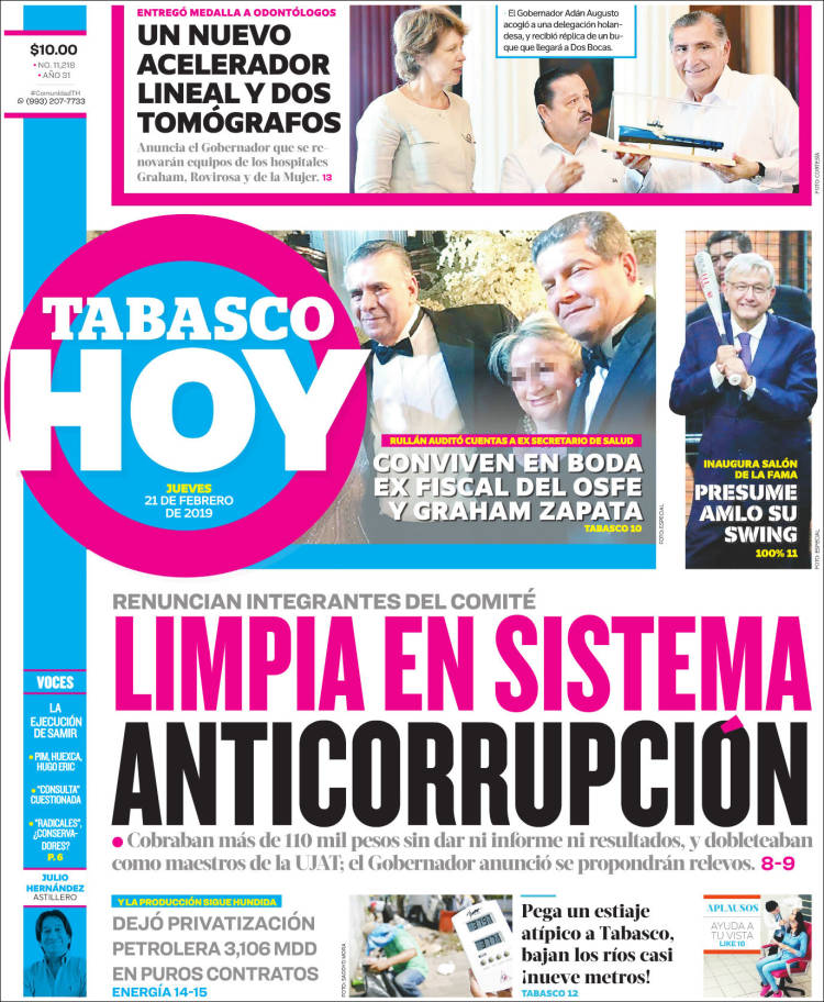 Portada de Tabasco Hoy (M&eacute;xico)