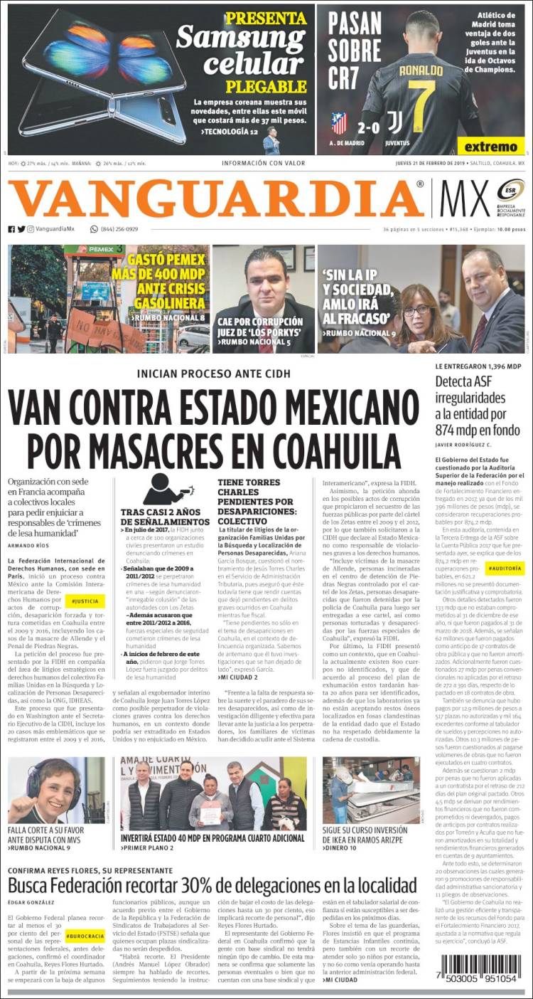 Portada de Vanguardia (M&eacute;xico)
