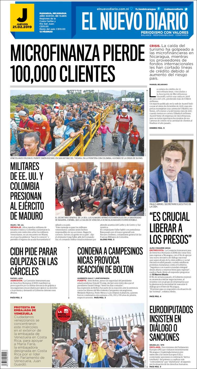 Portada de El Nuevo Diario (Nicaragua)