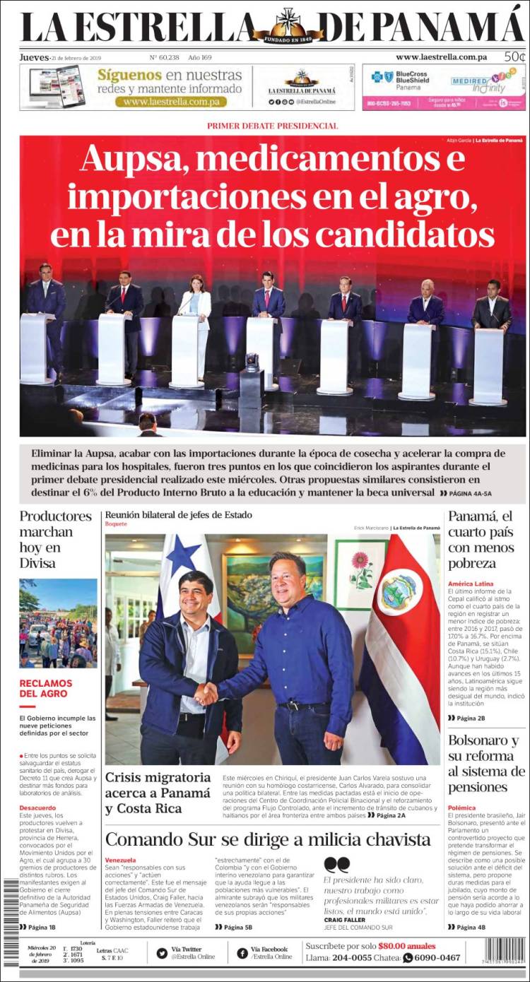 Portada de La Estrella de Panamá (Panam&aacute;)