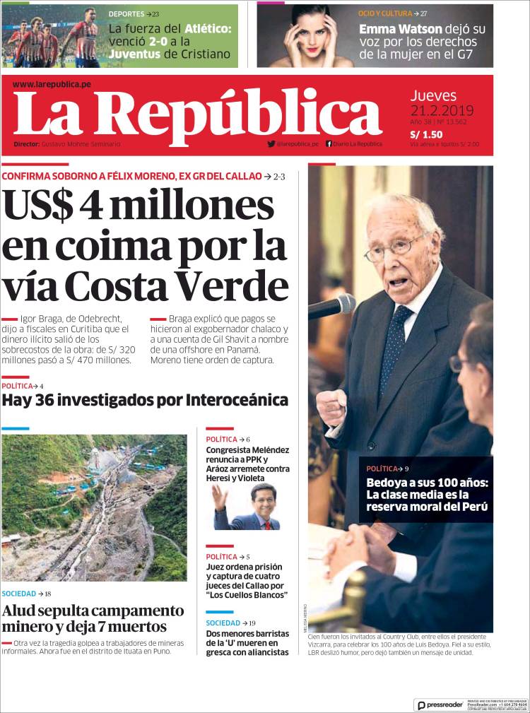 Portada de La Republica (Per&uacute;)