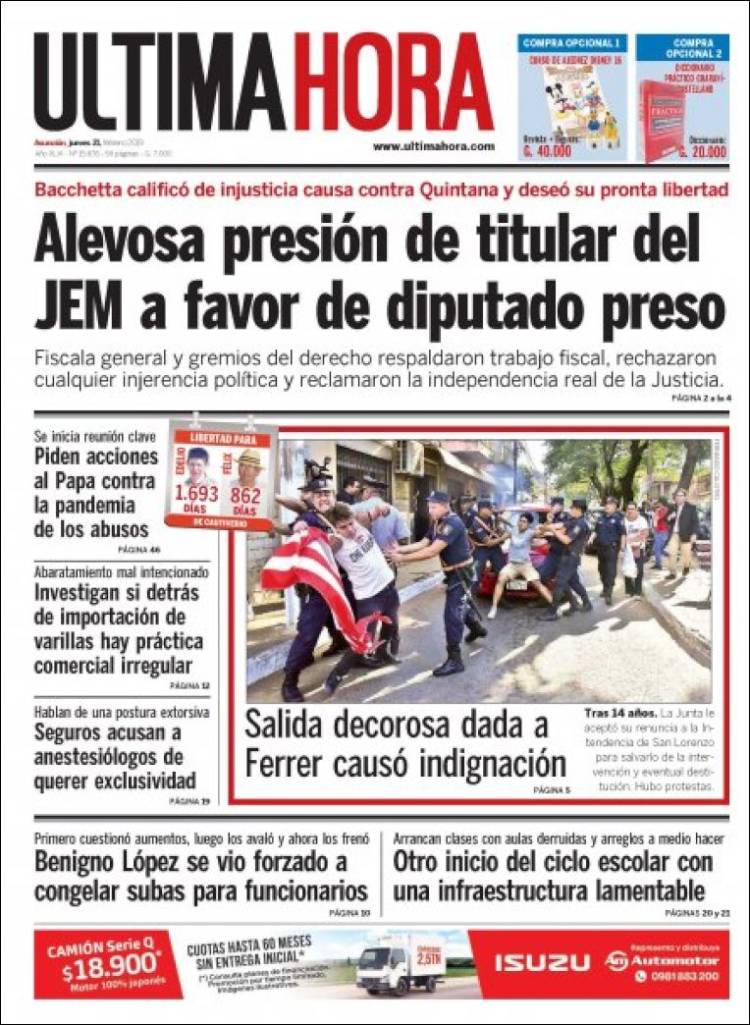 Portada de Última Hora (Paraguay)