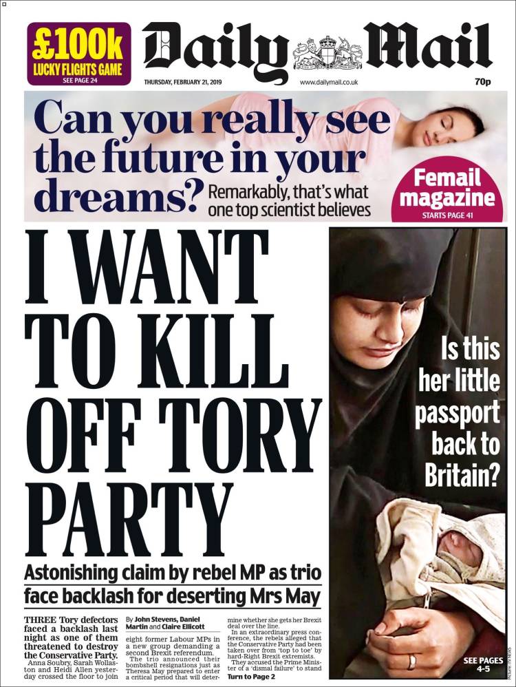 Portada de Daily Mail (Reino Unido)