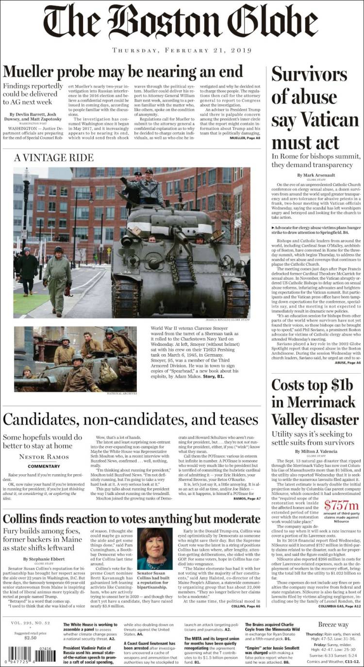 Portada de Boston Globe (USA)