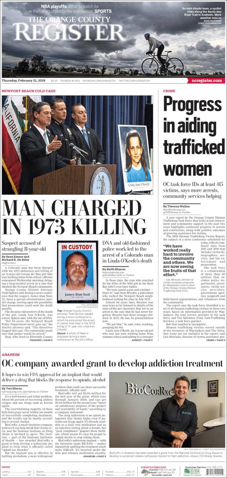 Portada de The Orange County Register (USA)