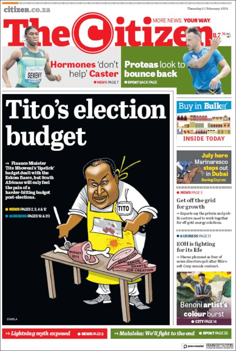 Portada de The Citizen (Sud&aacute;frica)