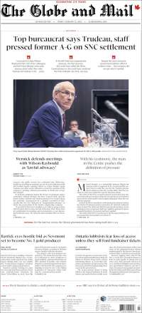 Portada de The Globe and Mail (Canadá)