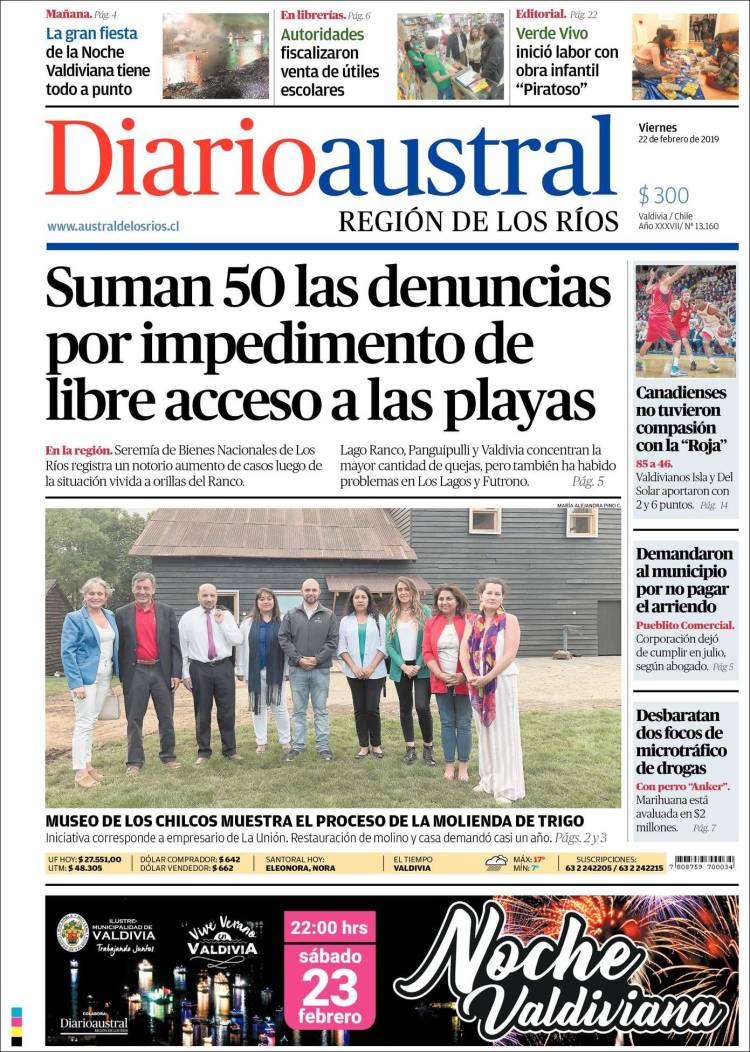 Portada de El Diario Austral de Valdivia (Chile)