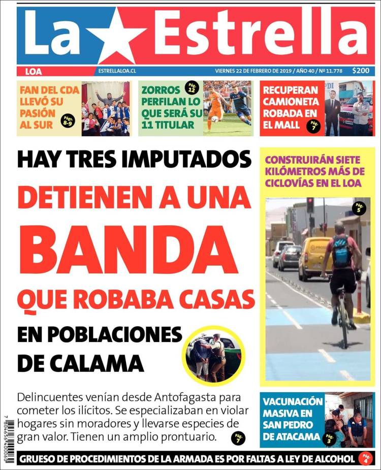 Portada de La Estrella de Loa (Chile)