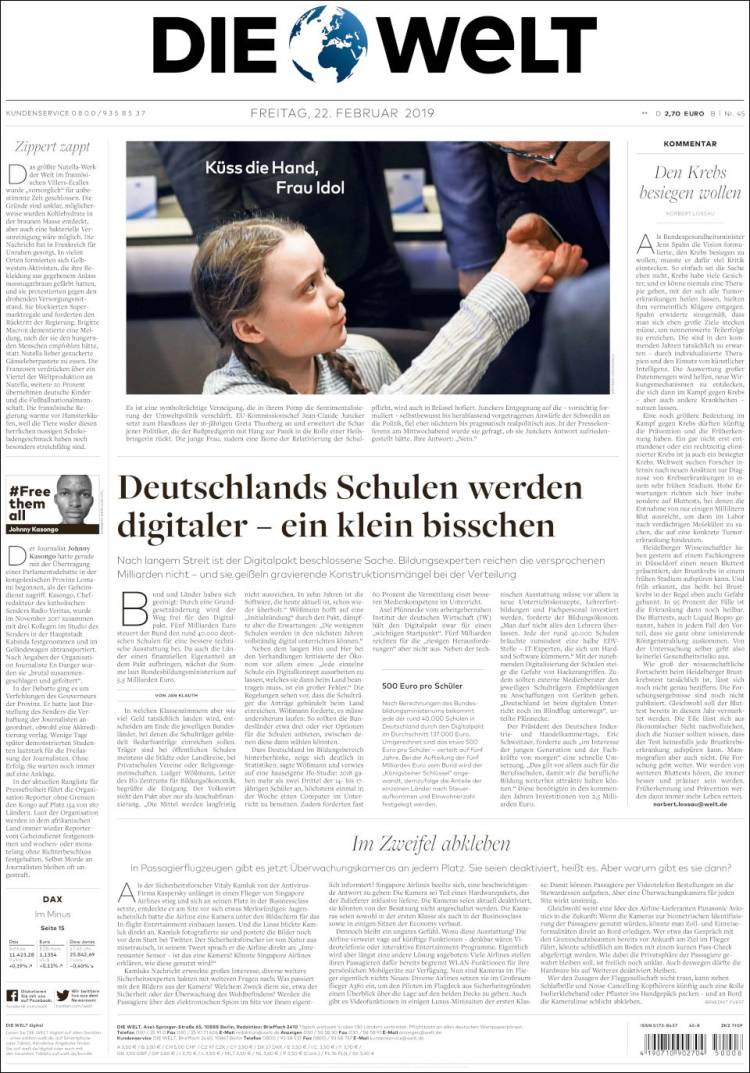 Portada de Die Welt (Alemania)