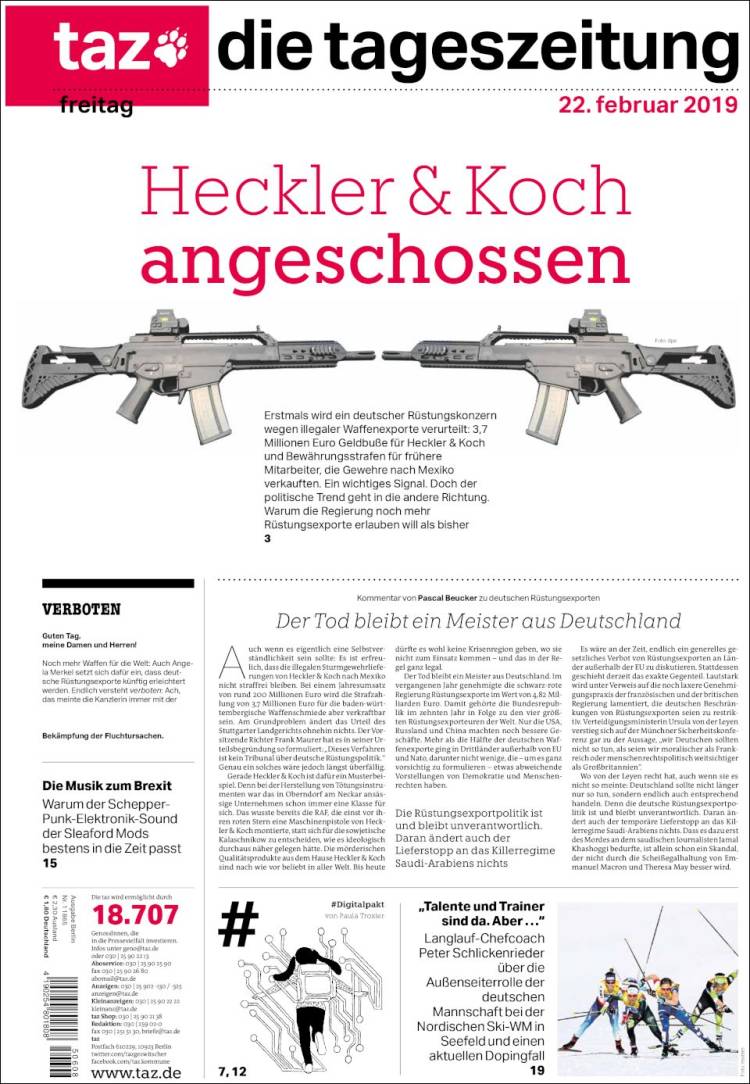 Portada de Die Tageszeitung (Alemania)