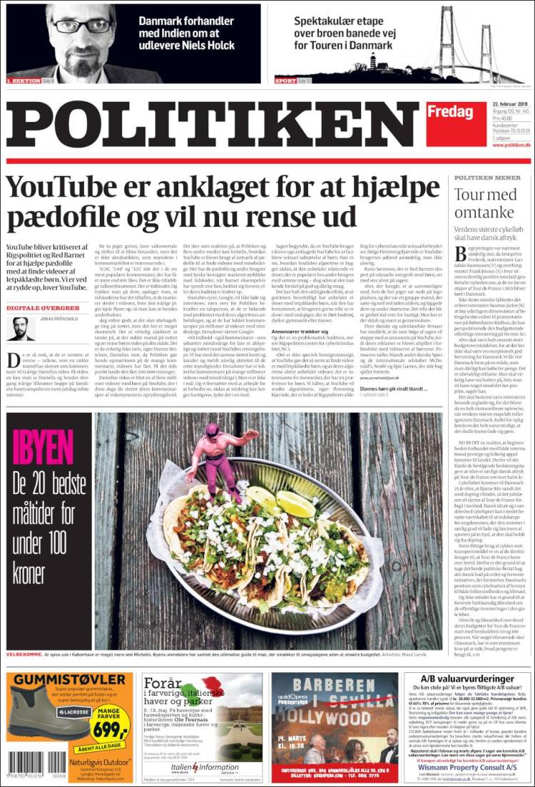 Portada de Politiken (Dinamarca)
