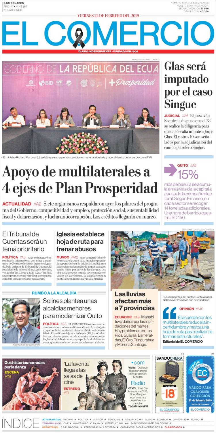 Portada de El Comercio (Ecuador)