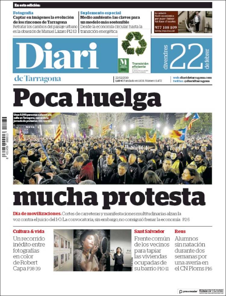 Portada de Diari de Tarragona (España)