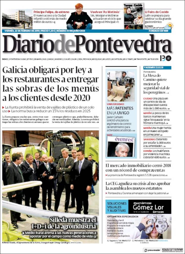 Portada de Diario de Pontevedra (España)