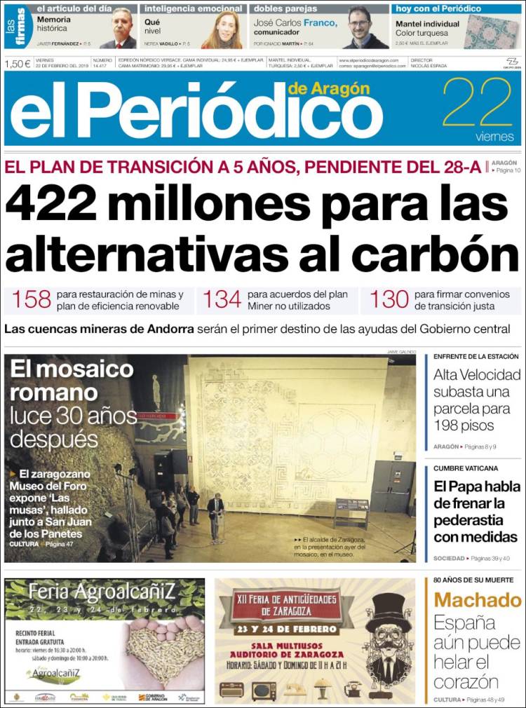 Portada de El Periódico de Aragón (España)