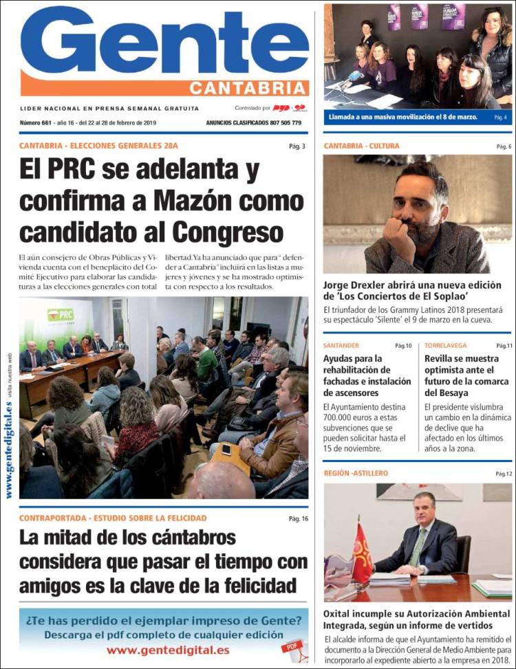 Portada de Gente en Santander (España)