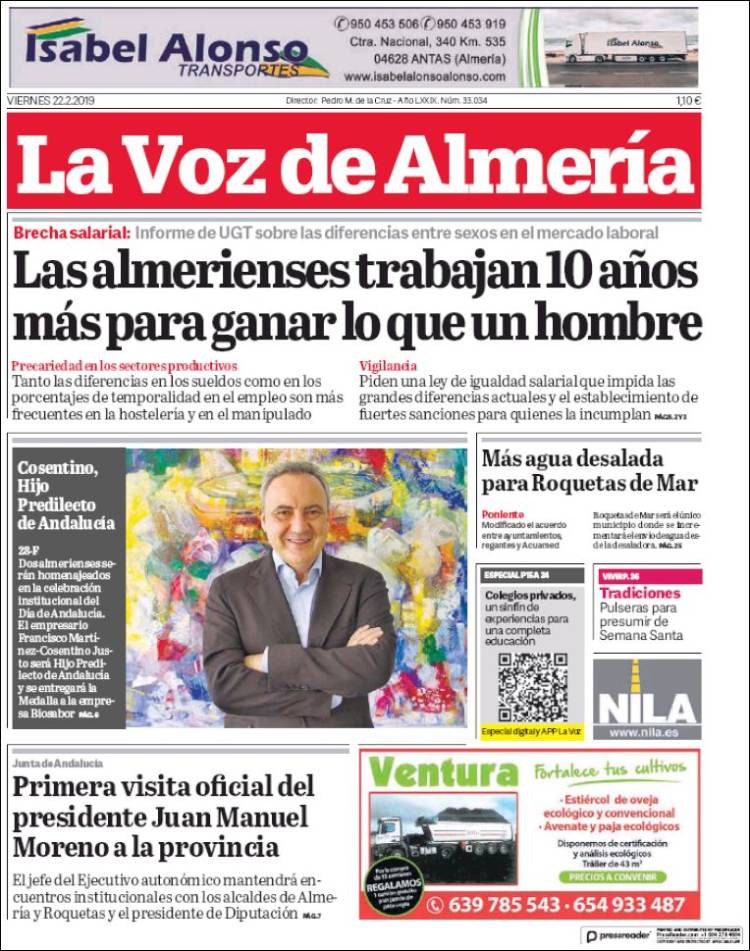 Portada de La Voz de Almería (España)