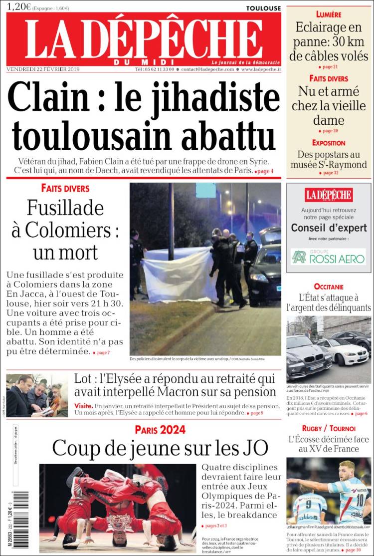 Portada de La Dépêche du Midi (Francia)