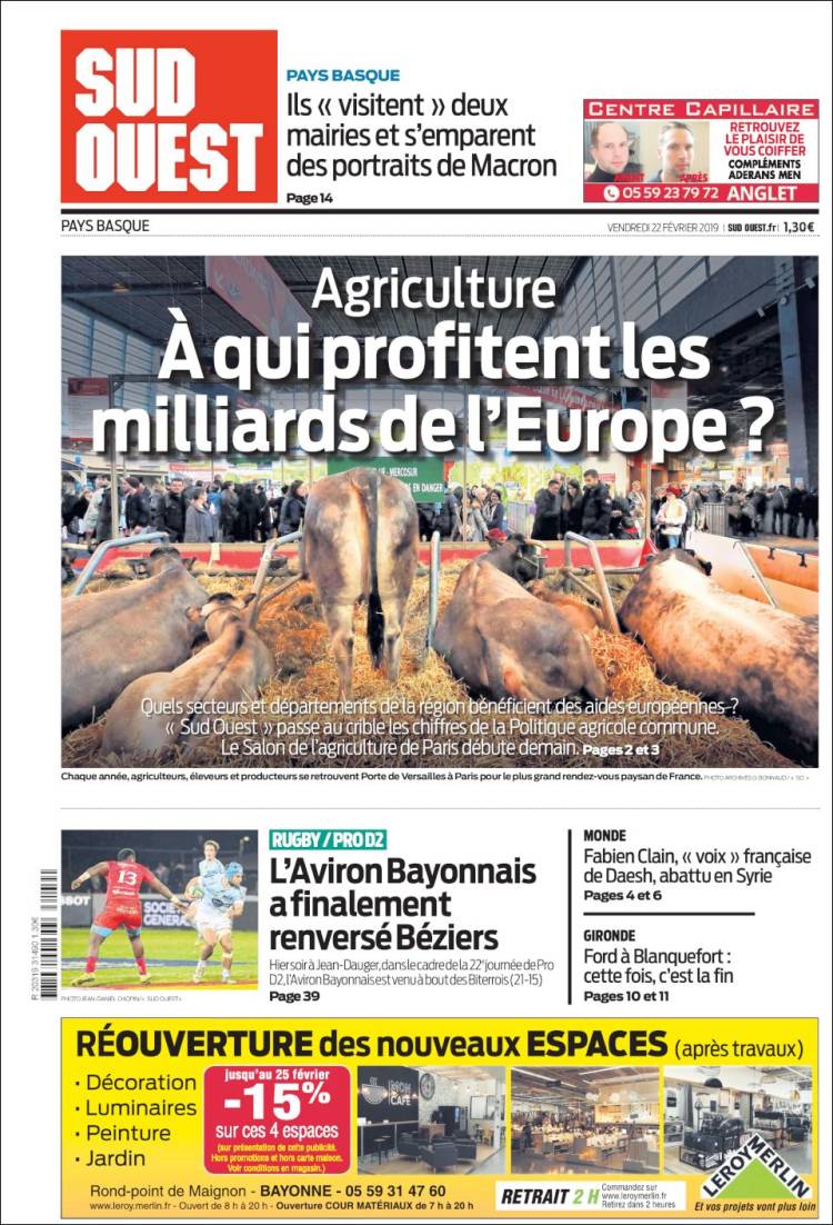 Portada de Sud Ouest (Francia)