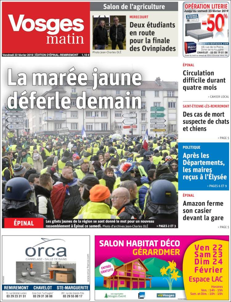 Portada de Vosges Matin (Francia)