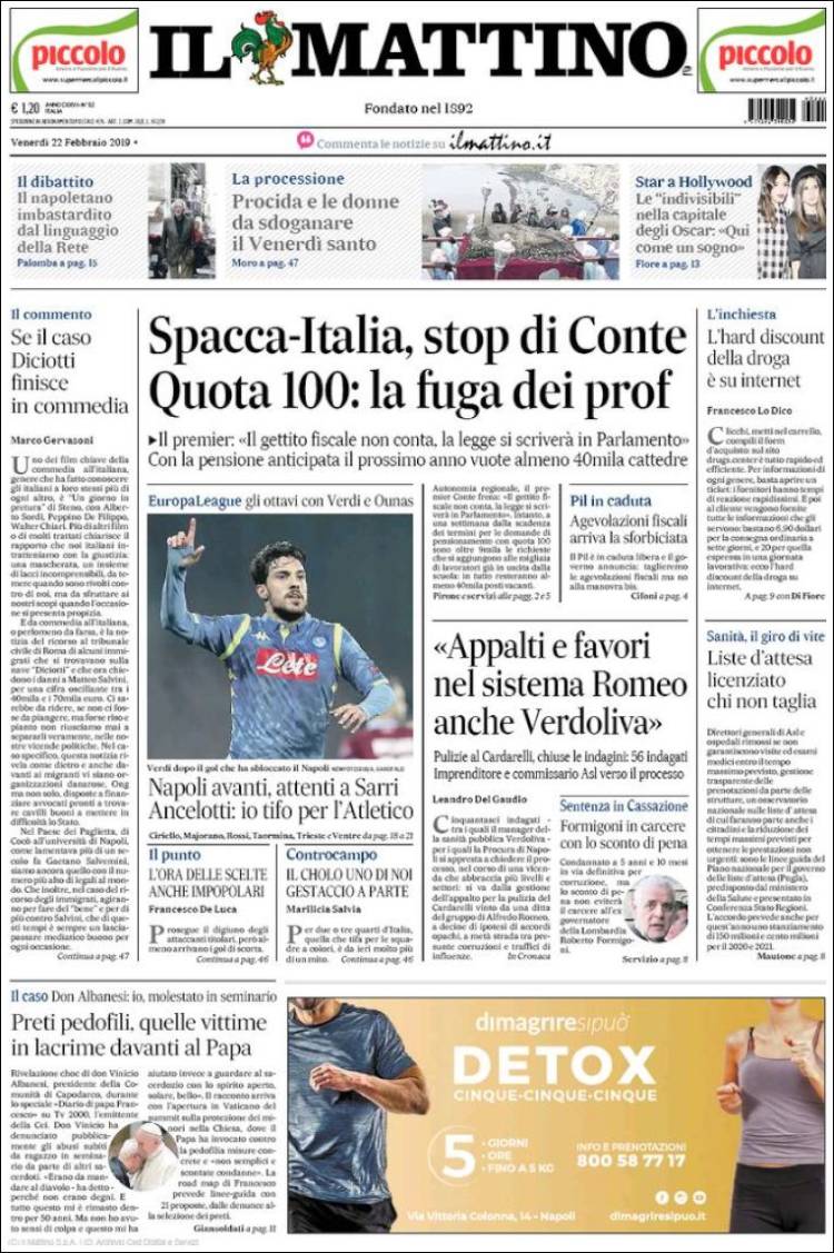 Portada de Il Mattino (Italia)