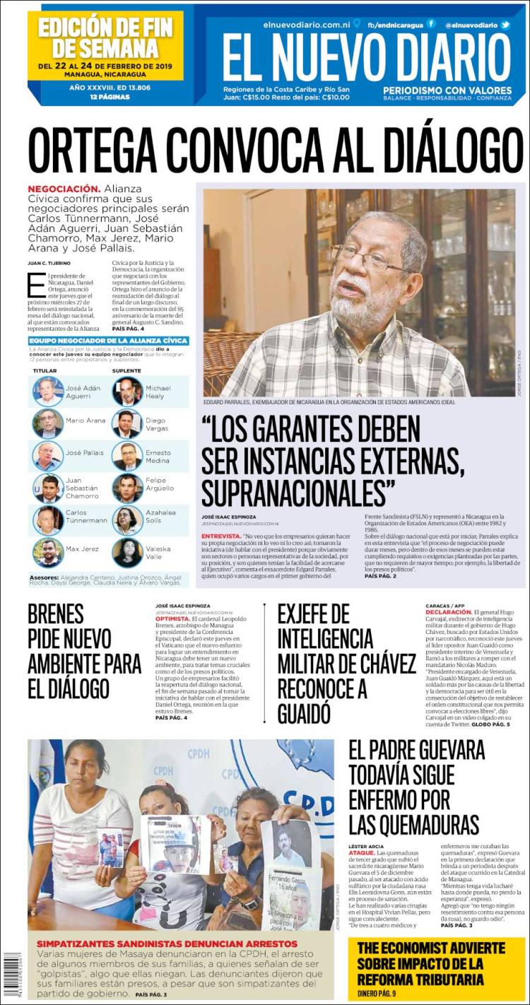 Portada de El Nuevo Diario (Nicaragua)