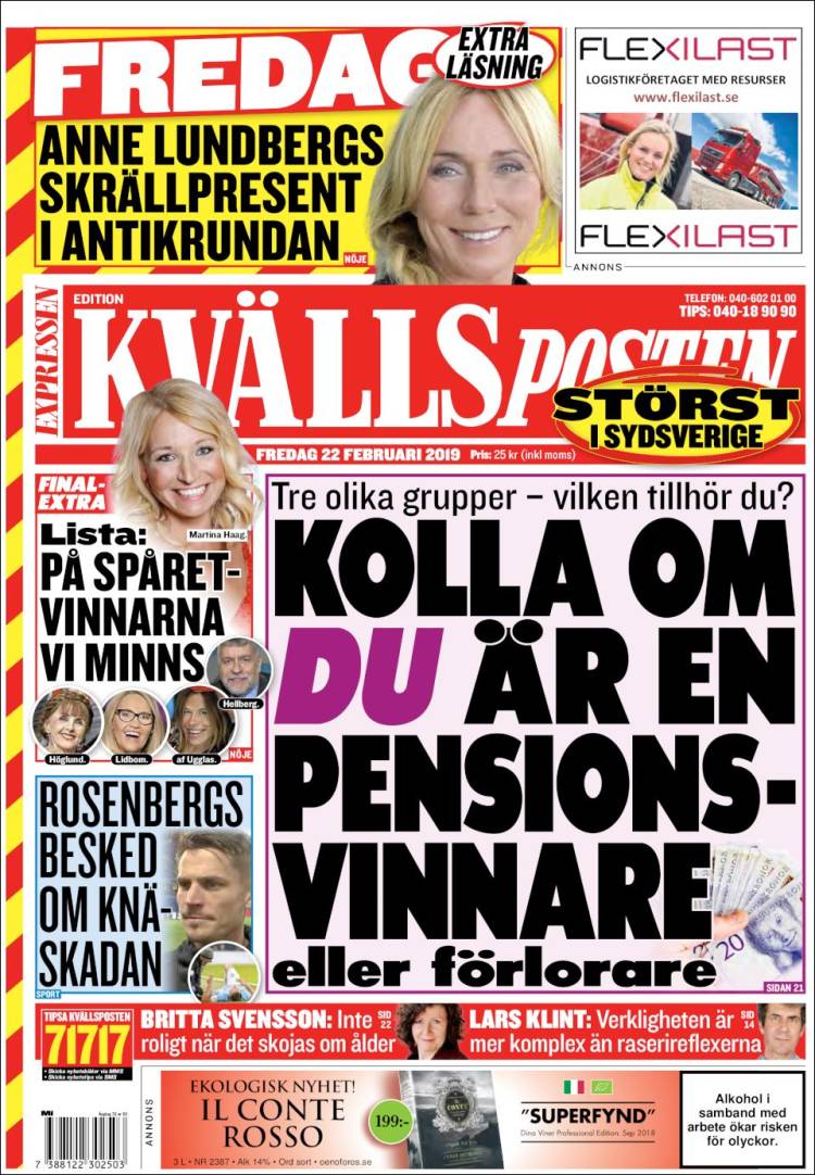 Portada de Kvällsposten (Suecia)