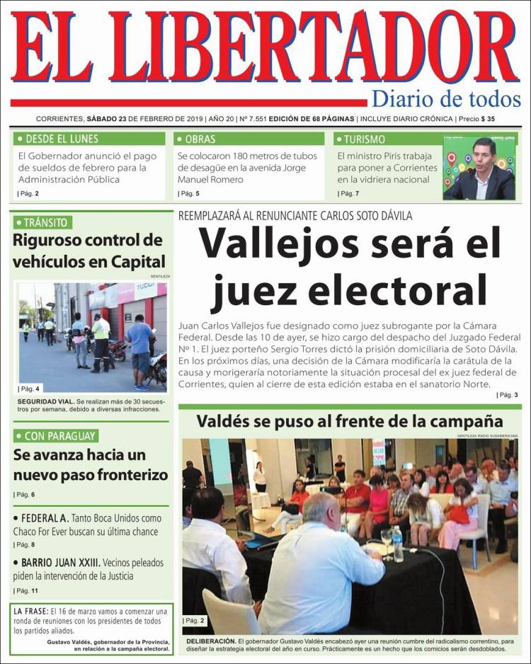 Portada de Diario El Libertador (Argentina)