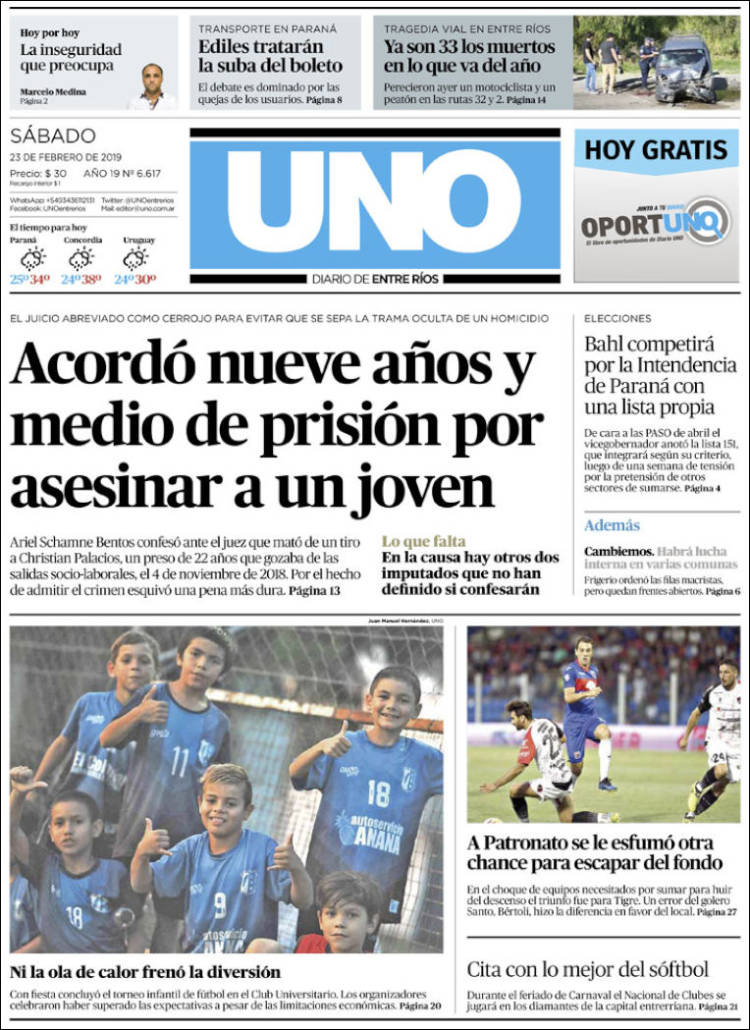 Portada de Diario Uno de Entre Ríos (Argentina)