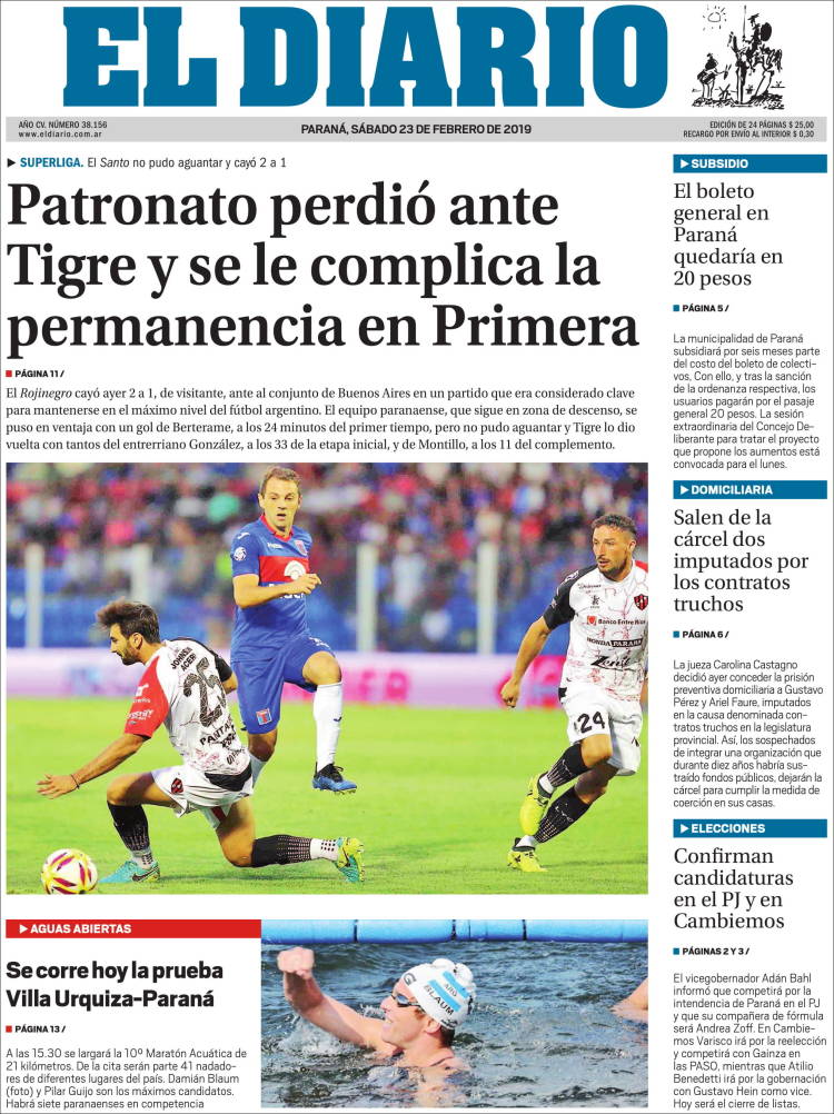 Portada de El Diario de Paraná (Argentina)