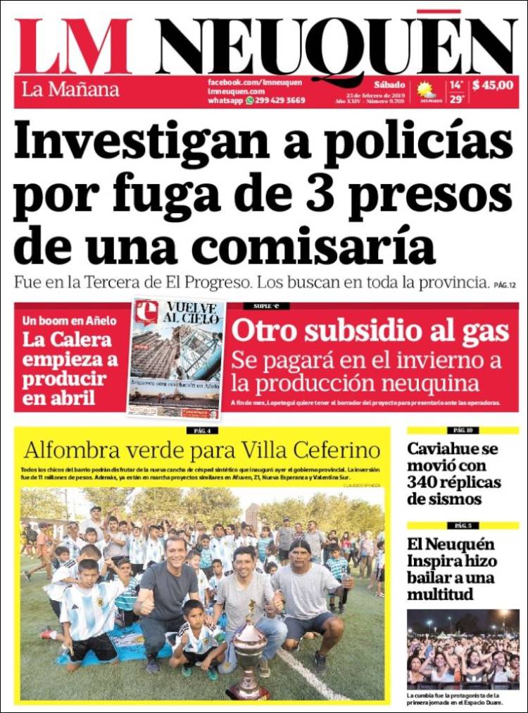 Portada de La Mañanade Neuquén (Argentina)
