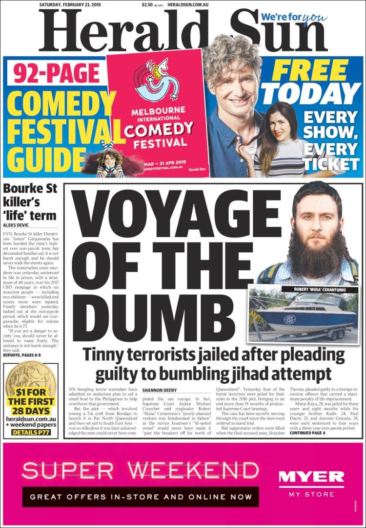 Portada de Herald Sun (Australia)