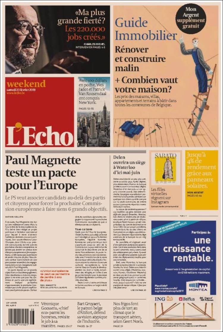 Portada de L'Echo (B&eacute;lgica)