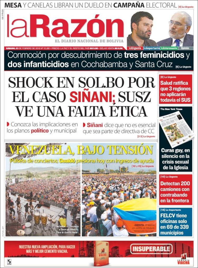 Portada de La Razón (Bolivia)