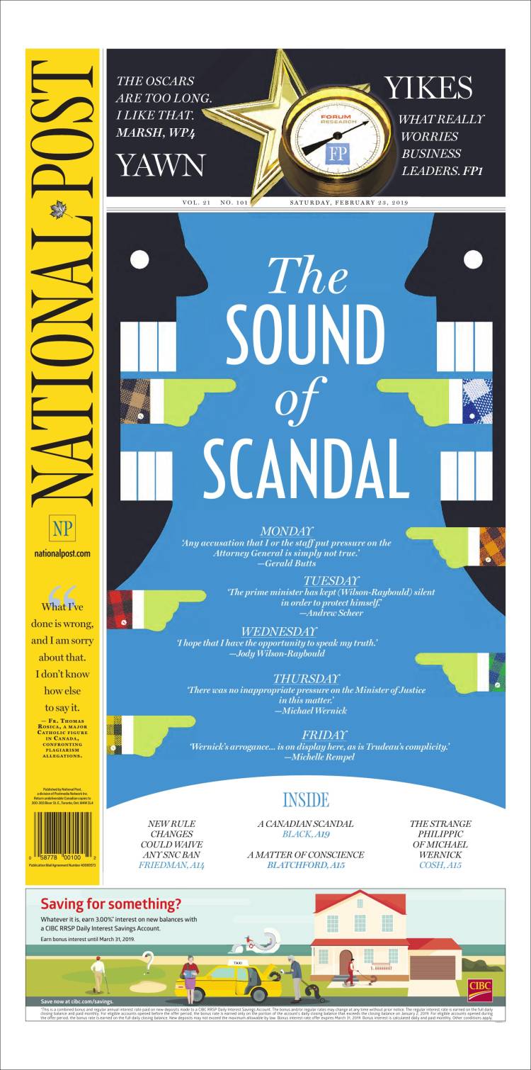 Portada de The National Post (Canadá)