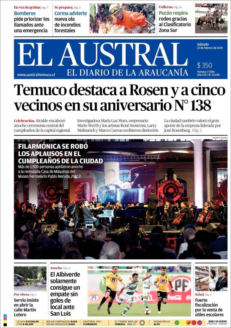 Portada de El Austral de Temuco (Chile)