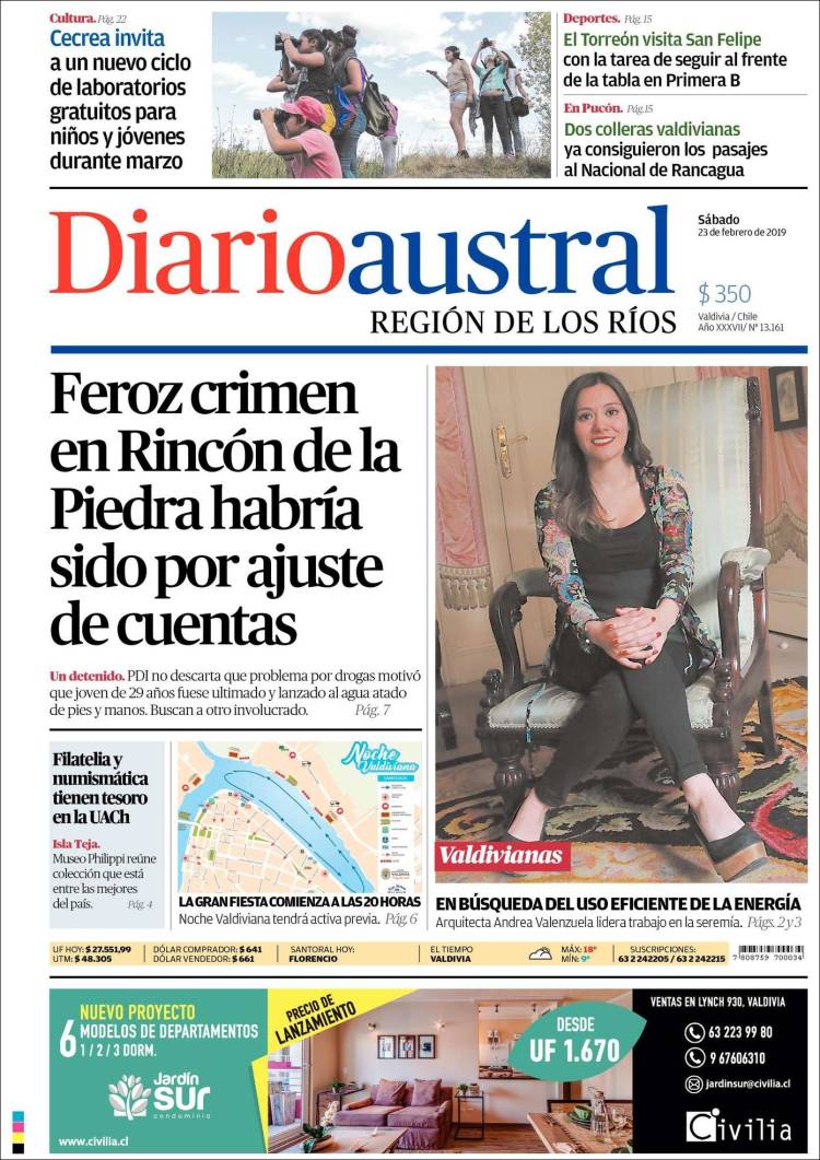 Portada de El Diario Austral de Valdivia (Chile)