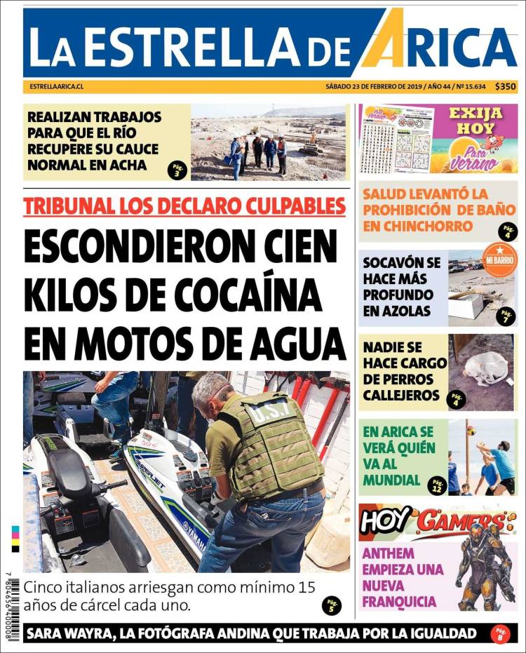 Portada de La Estrella de Arica (Chile)