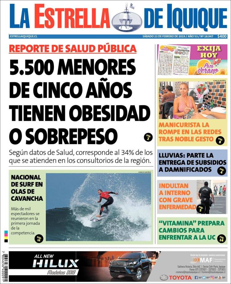 Portada de La Estrella de Iquique (Chile)