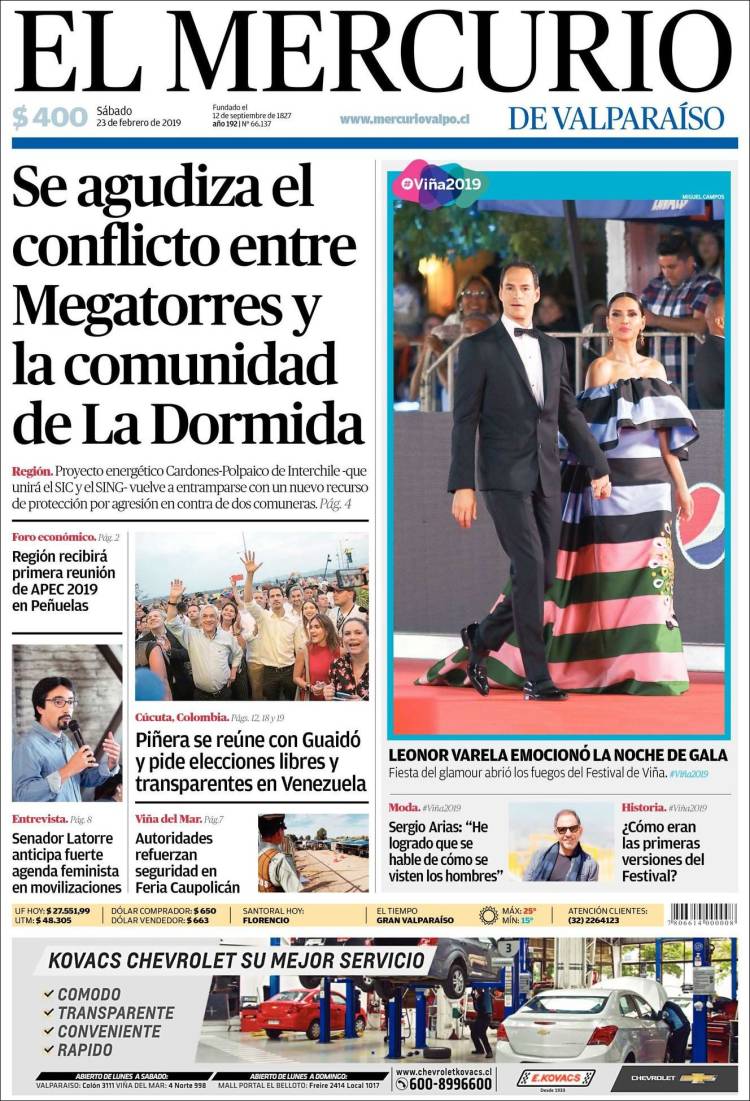 Portada de Mercurio de Valparaiso (Chile)