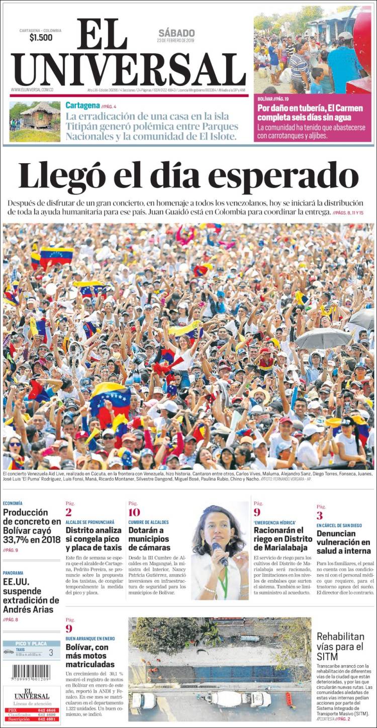 Portada de El Universal (Colombia)