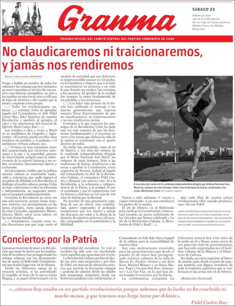 Portada de Granma (Cuba)