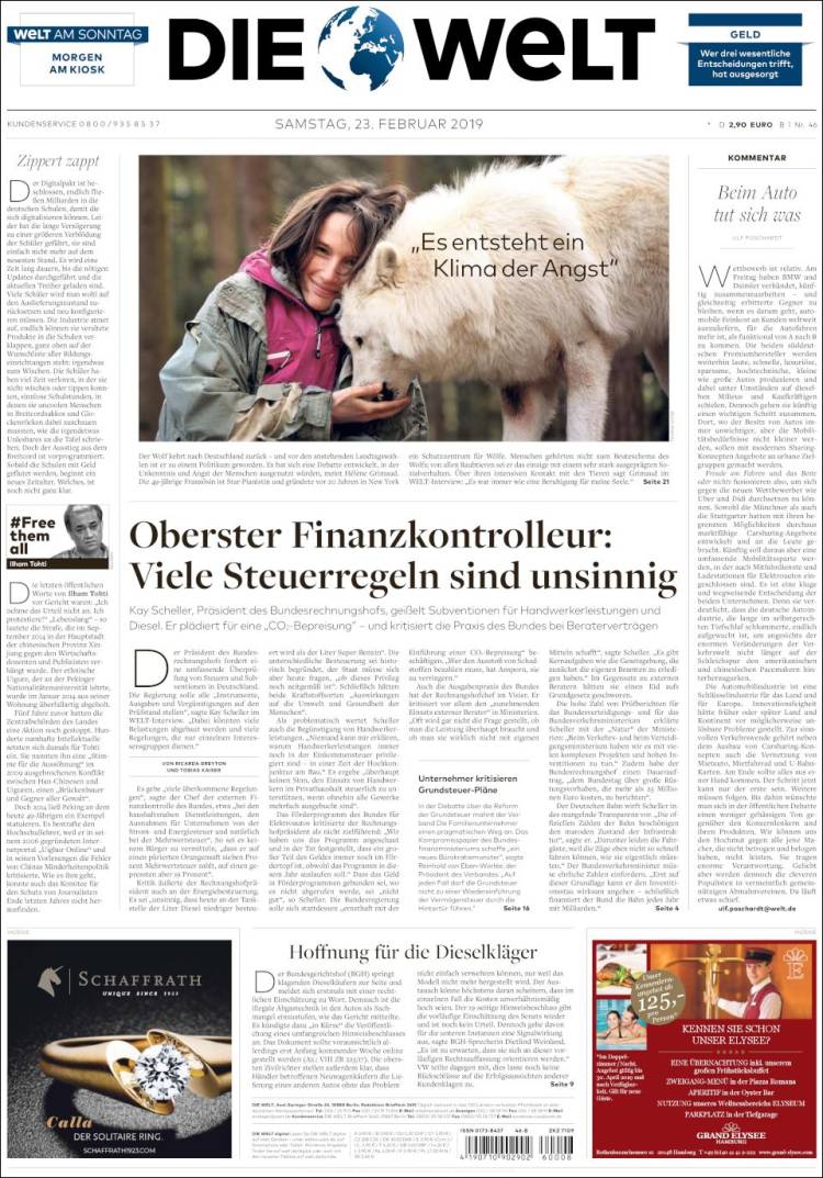 Portada de Die Welt (Alemania)