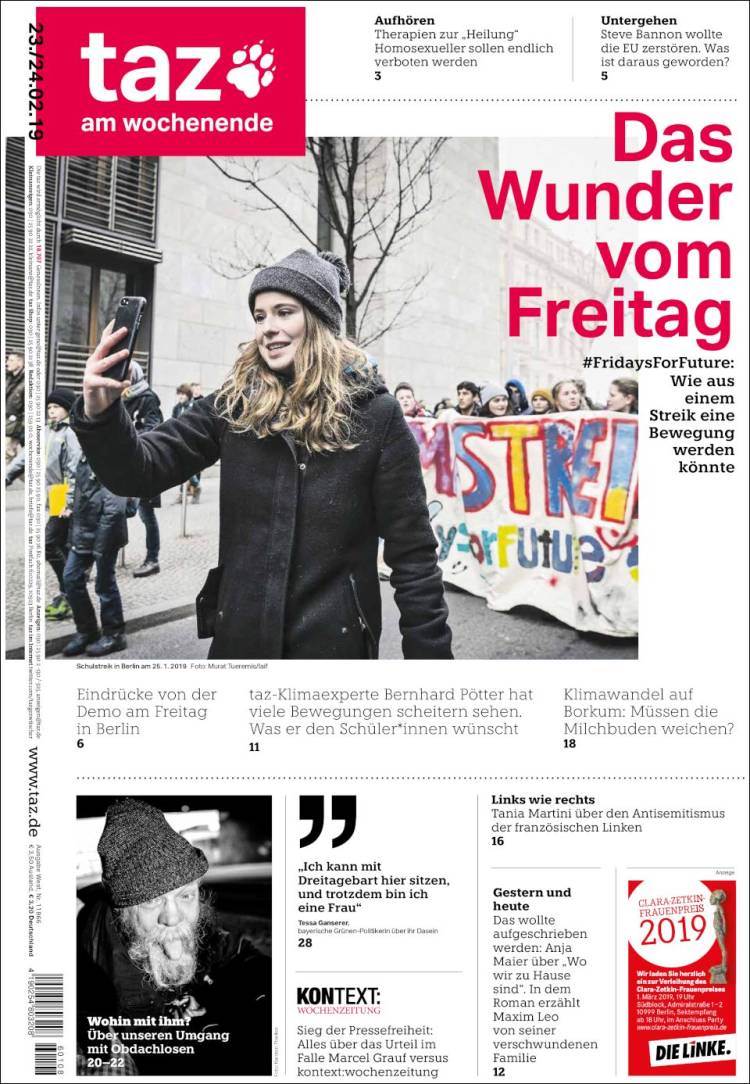Portada de Die Tageszeitung (Alemania)