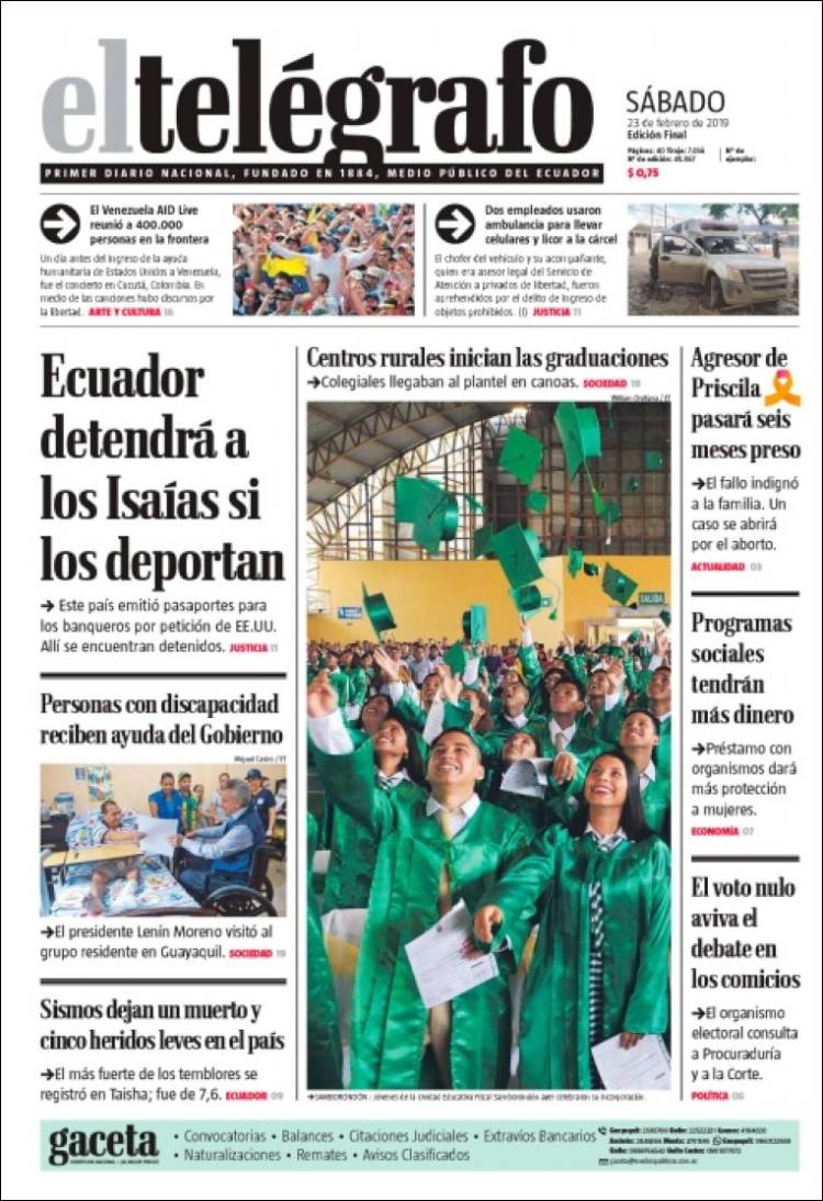 Portada de El Telégrafo (Ecuador)