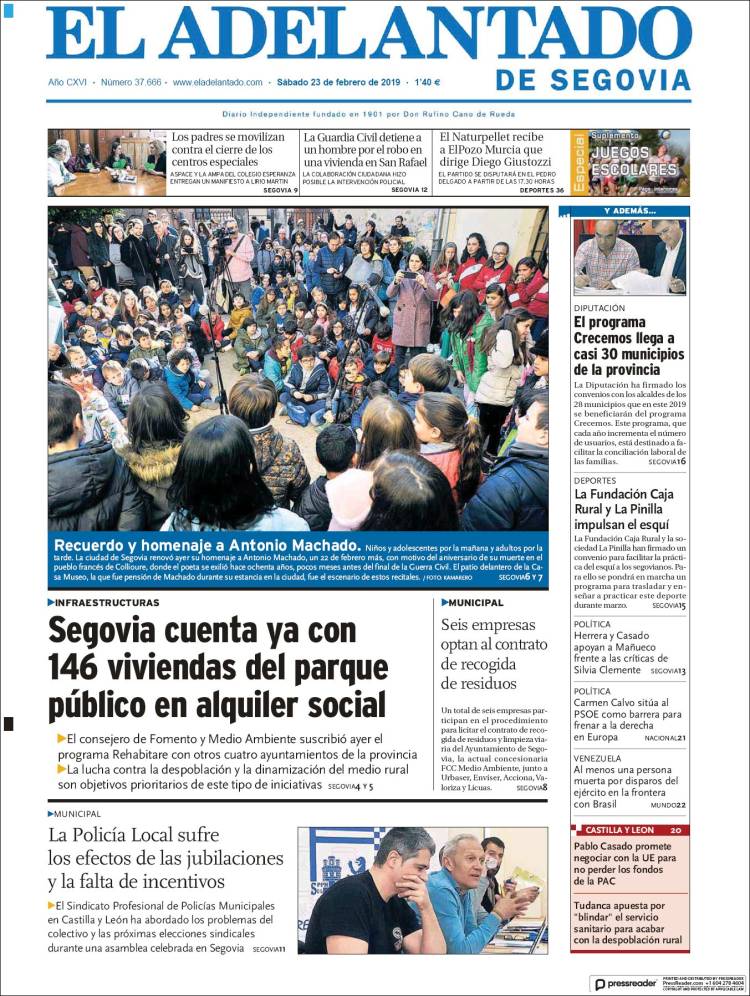 Portada de El Adelantado de Segovia (Espa&ntilde;a)