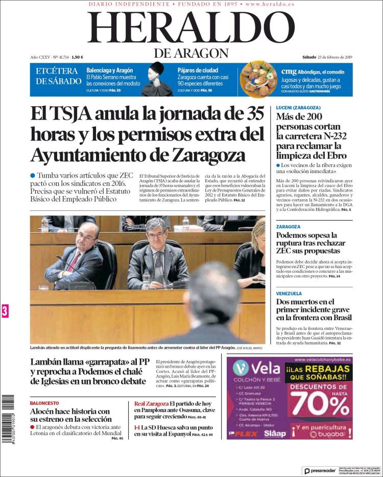 Portada de Heraldo de Aragón (Espa&ntilde;a)